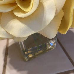 Artificial Yellow Roses In Glass Vase With Resin