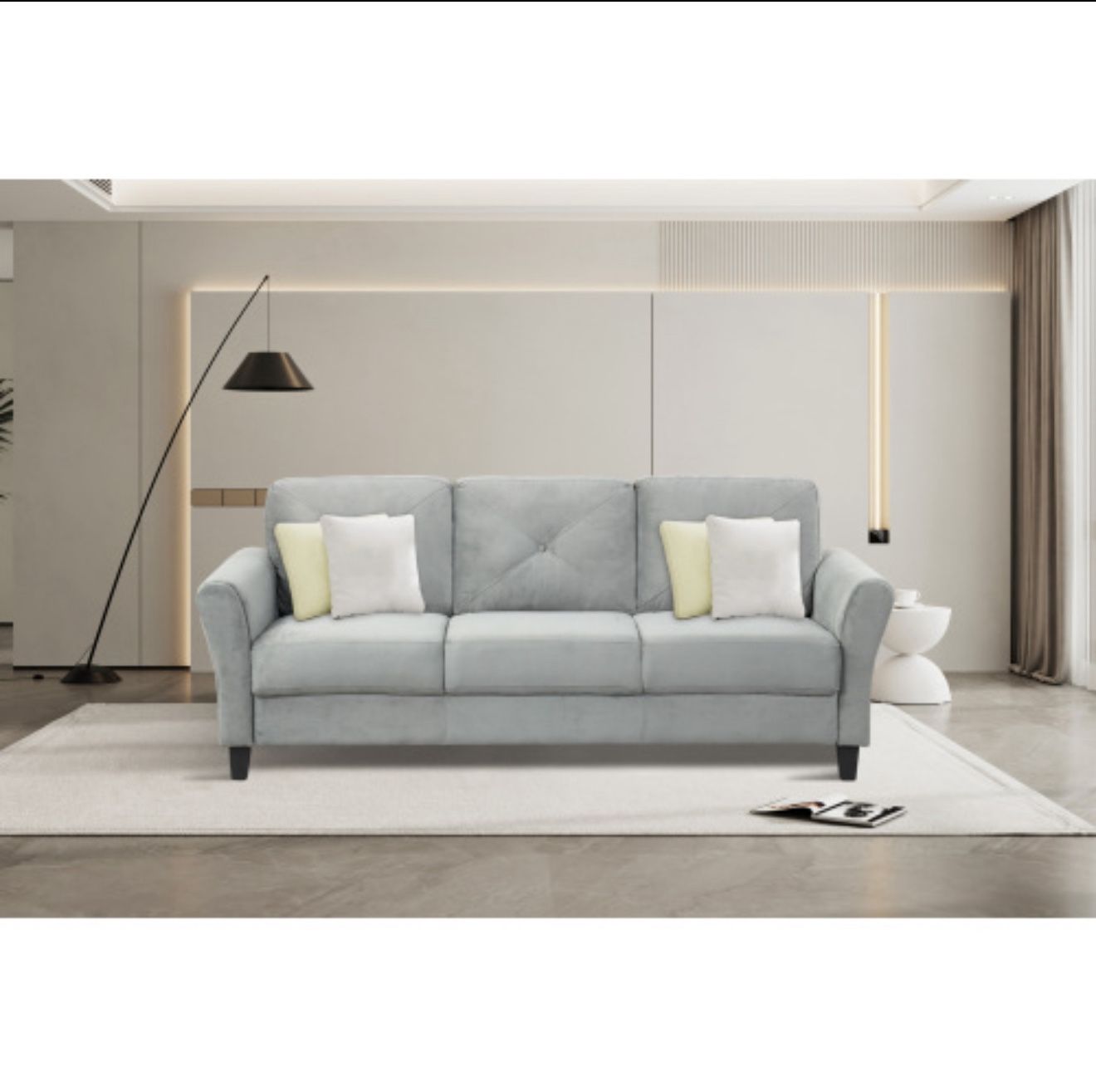 Fashionable living room sofa for 3 people, gray fabric