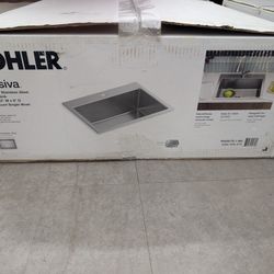 Kohler Cursiva Stainless Steel 27" x 22" Dual Mount Single Bowl Sink 1 Hole - NEW
