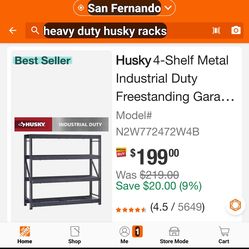 Husky heavy duty industrial 4 shelf racks