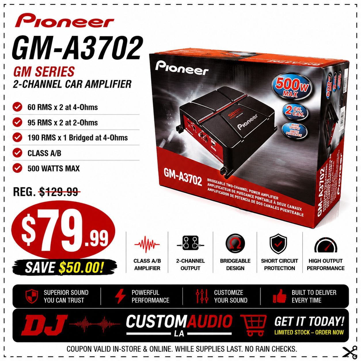 Pioneer GM Series GM-A3702 2-Channel Car Amplifier 500 Watts Class A/B 🚨 Payment Options Available 🚨 No Credit Needed 🚨