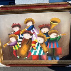 J. Roybal Whimsical Young Orchestra Oil Painting Framed Canvas