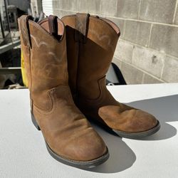 Justin 3902 Western Work Boots Brown Leather Pull On Mens Size 9.5D Cowboy Boots