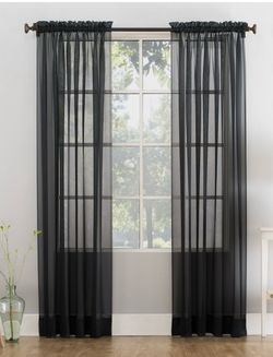 Mainstays Sheer Voile Curtain Panel 59x84 inches Black, Indoor Rod Pocket