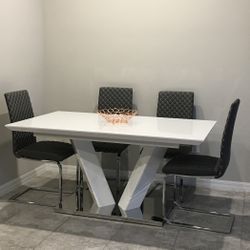 White Dining Table With Grey Chairs For Sale  