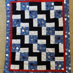 Tied Handmade Quilt Red, White and Blue 38x48”