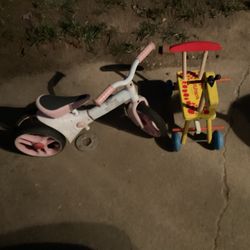 Two Beautiful Toddlers Bicycle, And An animal Ride, Very Colorful ( NO SHIPPING) $15 For Both