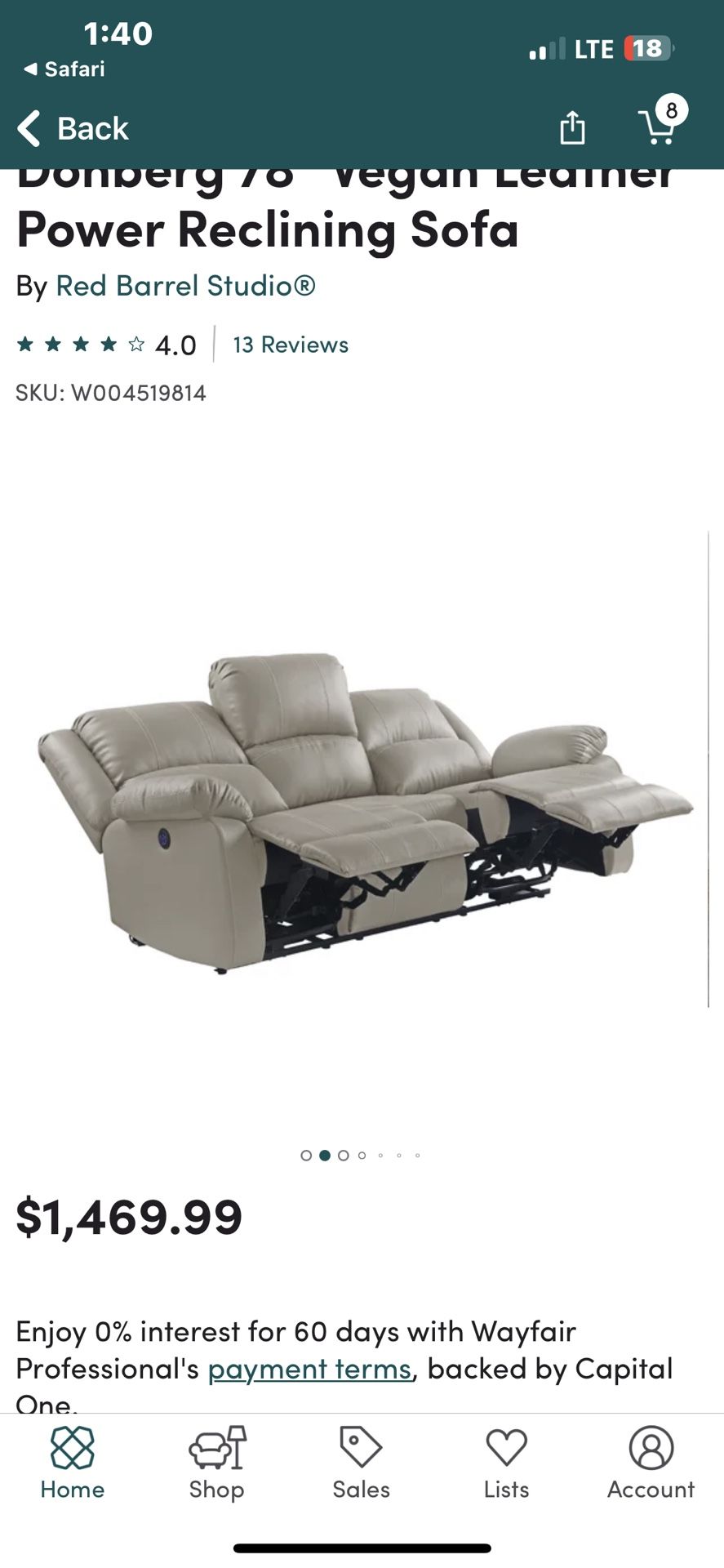 New In Box! Latitude Run 3 Seat Leather Reclining Sofa With Center Drop Down Table