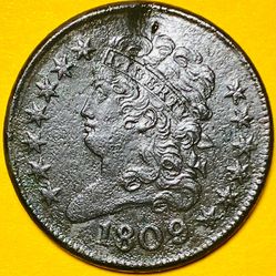 1809 U.S. CLASSIC HEAD HALF CENT 1/2c PENNY COIN (XF-Extra Fine)
