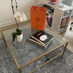 Square Beveled Glass Brass Coffee Table 