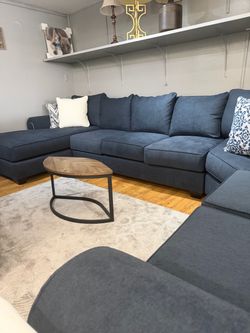 Navy Blue Fabric Sectional Sofa with Chaise