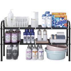 Under Sink Organizer,Expandable Cabinet Shelf Organizer 2 Tier Under Bathroom Storage Rack