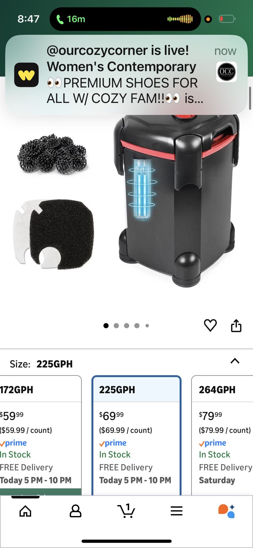 225GPH Canister Filter, External Aquarium Filter Ultra-Quiet Water Circulation Cleaning Machine with Media for Fish Tanks and Aquariums Up to 55 Gallo