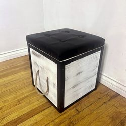 SALE! New Wooden Storage Chest Ottoman, Cushioned Stool White Black