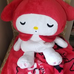 Hello Kitty My Melody Plush Pillow Doll Attached Blanket $35