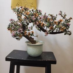 Vintage Jade Agate Glass Bonsai Tree 

