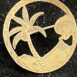 Vintage El Salvador 900 Silver Palm & Volcano / Pin / Brooch