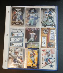 Binder of 27 Dallas Cowboys cards.  $10 for everything together. Includes Hall of Famers and Rookie cards.  Includes Dak, Lamb, Staubach, Aikman, Smit