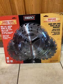 Clock Mibro Circular Saw Blade Workshop Clock with 2 Carbide 7 1/4”blades.sealed 