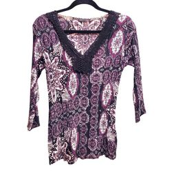 Violet & Claire Vintage Y2K Moroccan Style Black Maroon Pleated Top Blouse M