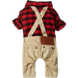 Red plaid shirts with khaki overalls and pants and jumpsuits for dogs and cats