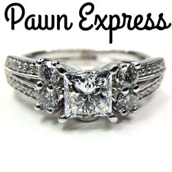 14K Princess Cut Diamond Engagement Ring - Certified 
