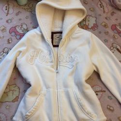 Hollister White Sherpa-Lined Zip Hoodie