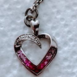 10K WG Pink Sapphire and Ruby Heart Pendant

