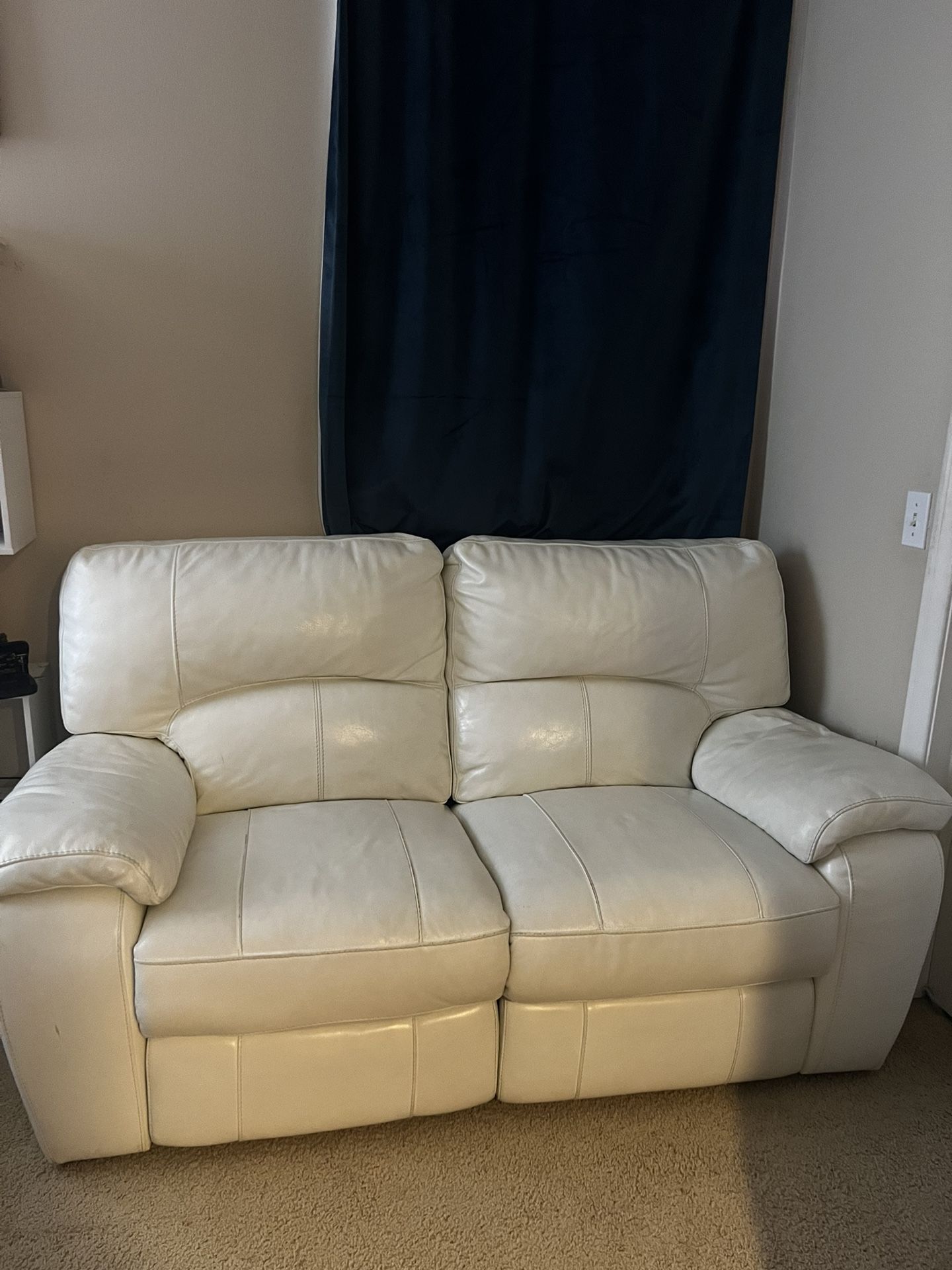 White Leather Powered Reclining Couch 