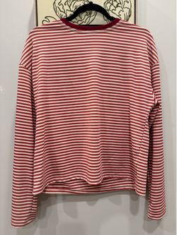Women’s Red White Striped Long-Sleeve Crewneck Top Medium ~ GOOD CONDITION