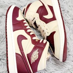 Size 6.5 Nike Women's Air Jordan 1 Mid SE Beach Cherrywood Red DR0501-200.
