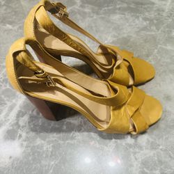 TALBOTS Mustard Yellow Leather Brazilian Chunky Block Heels Women’s SZ 10B
