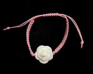 Handmade Pink adjustable bracelet with white rose