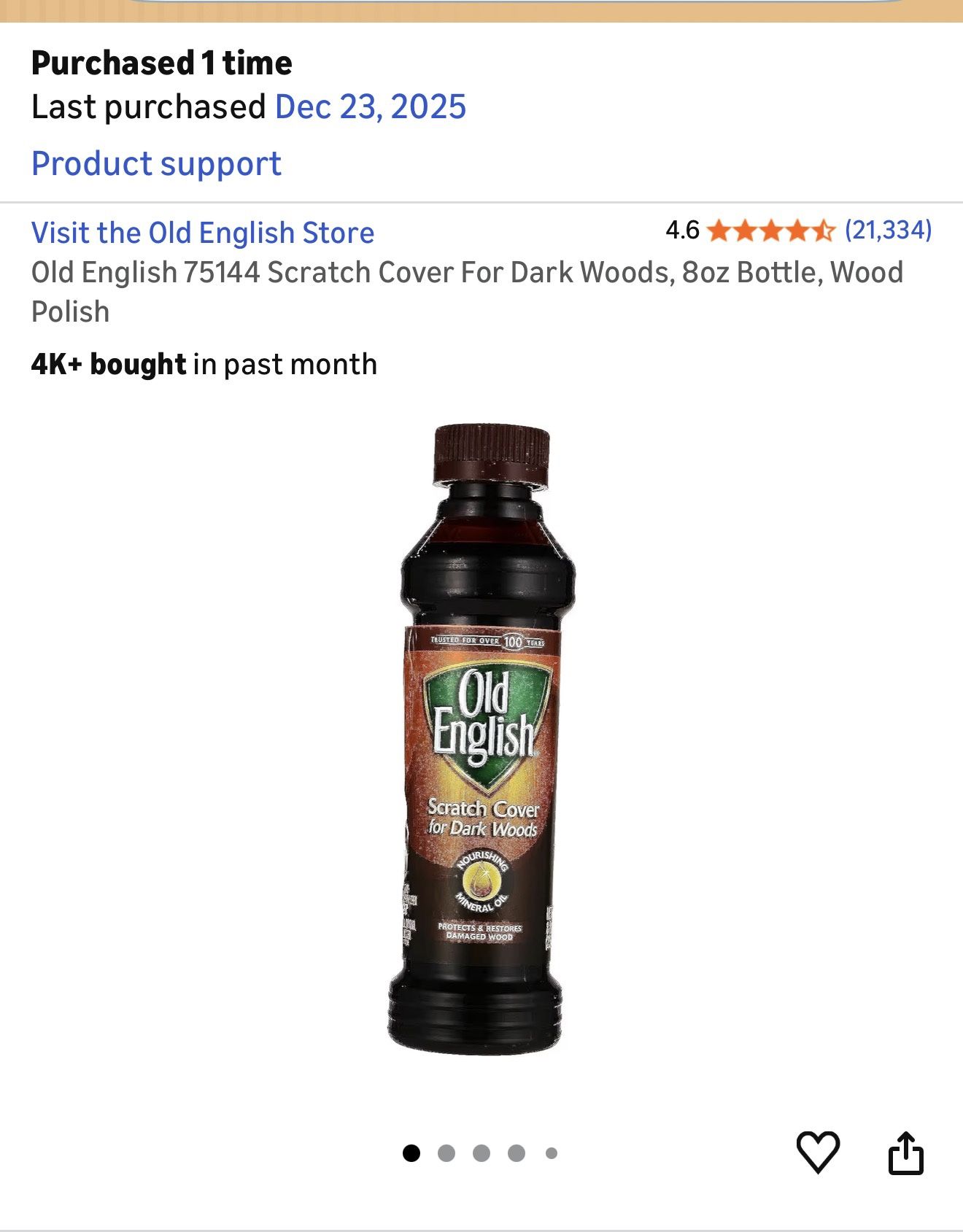 Old English 75144 Scratch Cover For Dark Woods, 8oz Bottle, Wood Polish