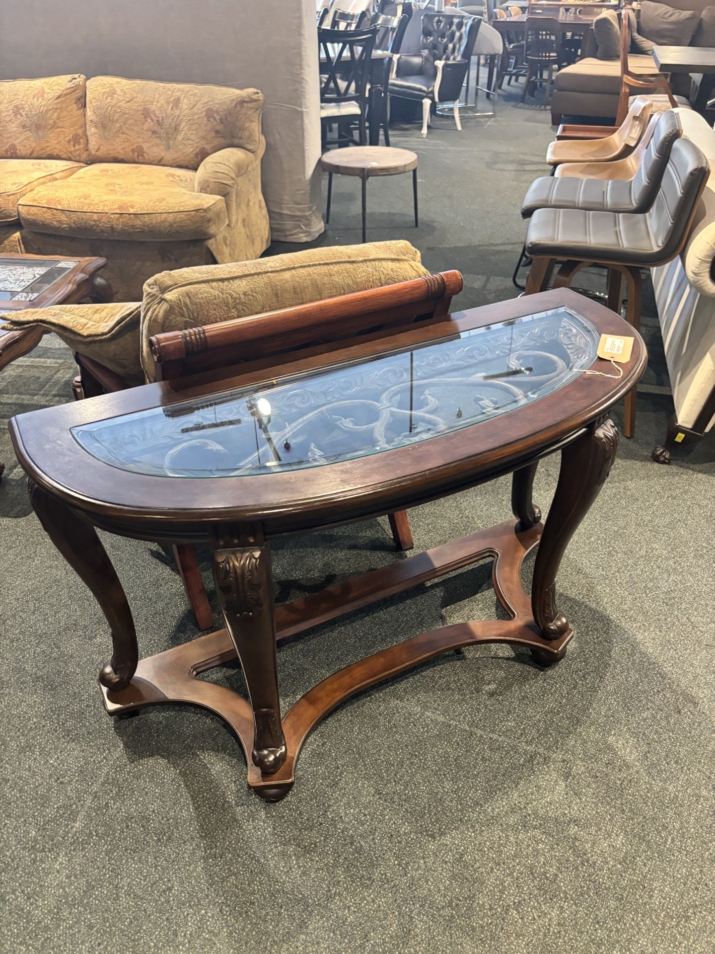 Console Table - Half Moon Tuscany Style W/ Glass Top - SKU: 4S9A2H