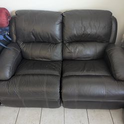 Dark Brown Leather Reclining Sofa Set – Excellent Condition