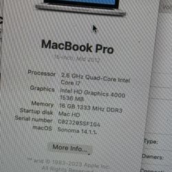 MacBook Pro 2012 i7 2.6 GHz 16 GB RAM price firm point pleasant nj pickup 