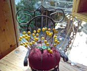 Vintage Tin Can Rocking Chair Pin Cushion