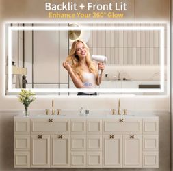 32"X72" LED Bathroom Mirror With Lights, Anti-Fog, Backlit + Front Lit, Dimmable, Led Vanity Mirror For Wall, Lighted Bathroom Mirror, 3 Colors, Shatt