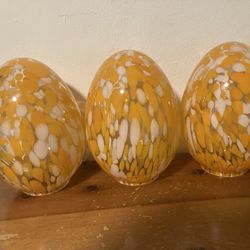  Three 9.2 Inch Orange Glass Egg
