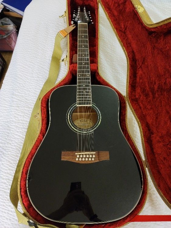 Mitchell MD-100S-12E/BK 12-String Dreadnought Acoustic-Electric Guitar (Black)