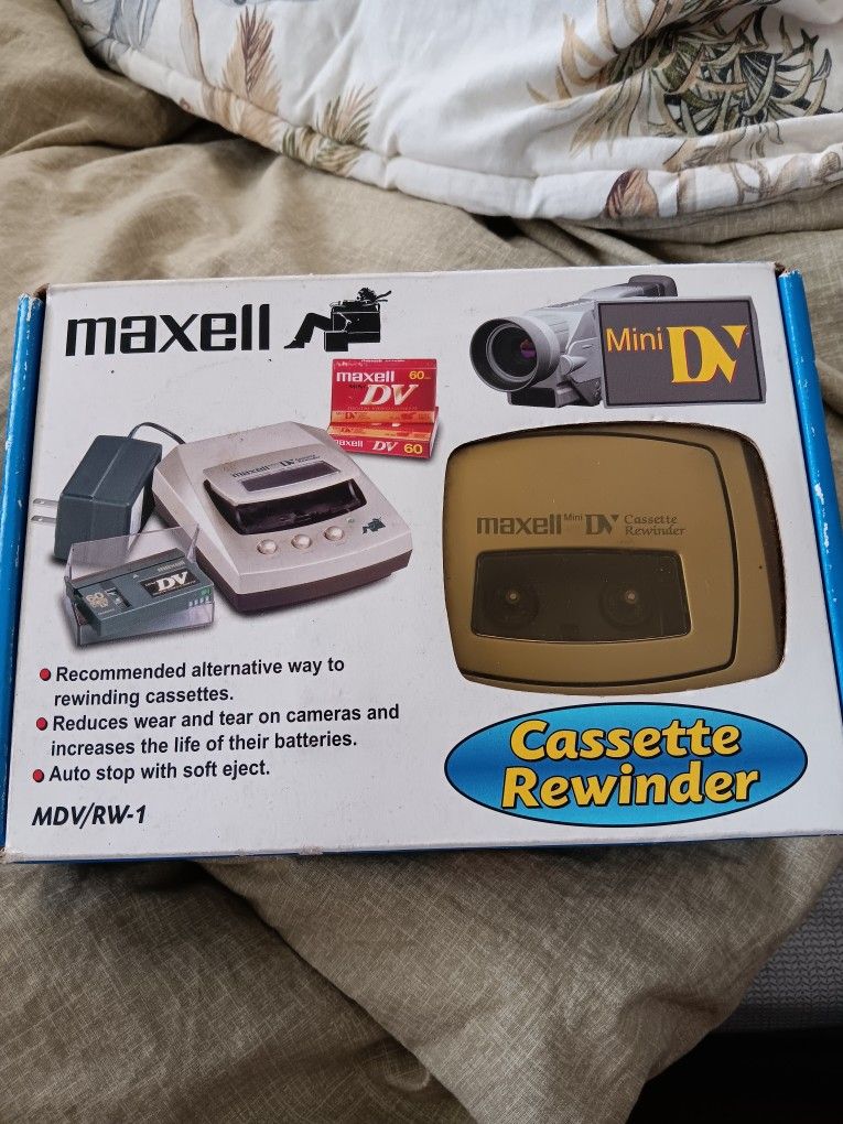 Maxell Mini DV Cassette Rewinder (MDV/RW-1) Original Box, Power Adapter
