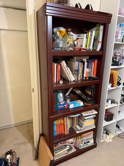 Dark Cherry Wood 5-Shelf Bookcase