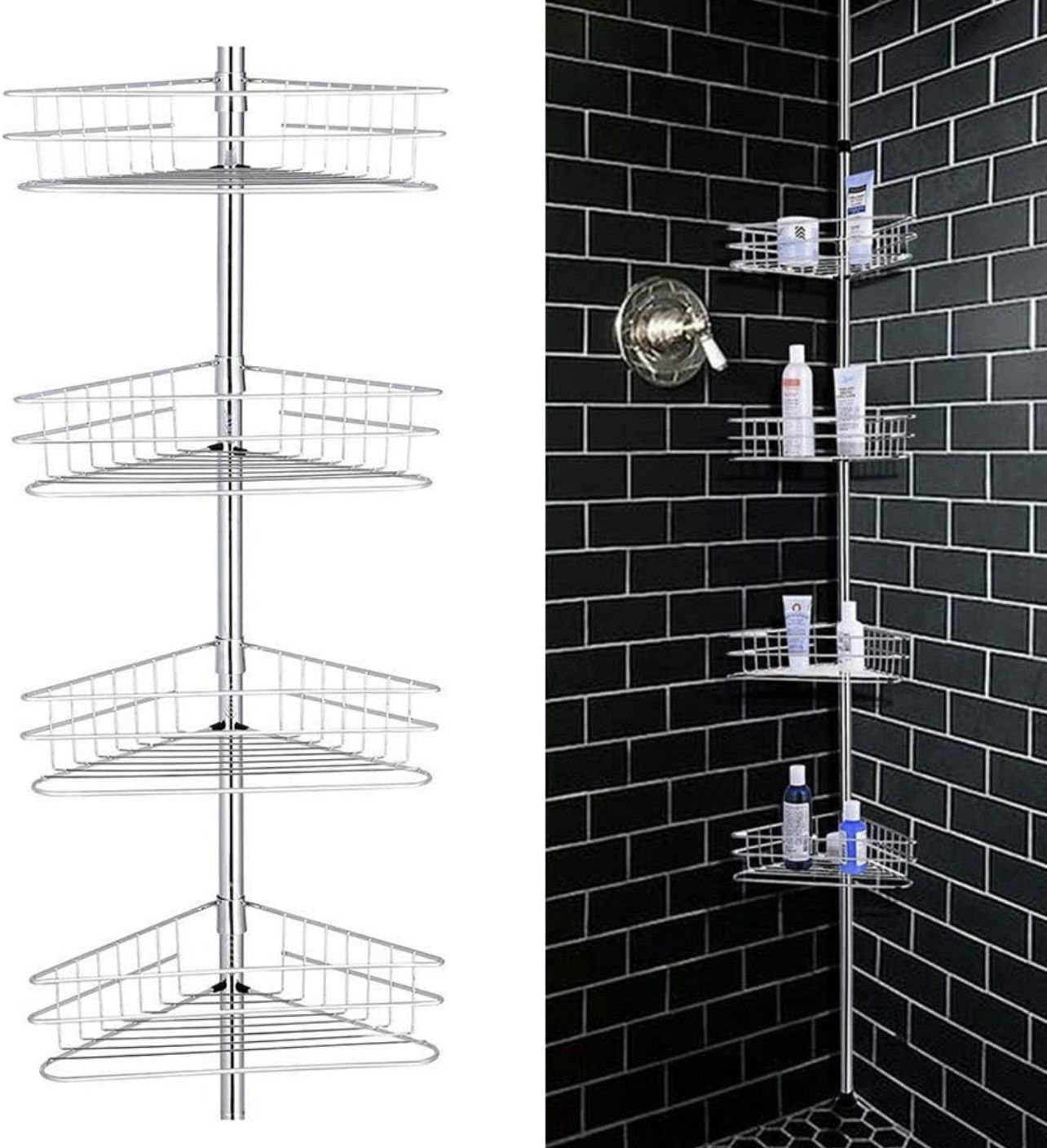 4 Layer Shower Storage Holder, Rack Organizer Shampoo Tray Stand Organizer, Drill Free Shower Rack For Contain Shampoo, Soap, Conditioner, Body Wash, 