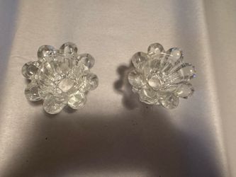Pair of Clear Pressed Glass Candle Holders Glossy Finish Decorative