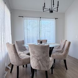 Round Glass Dining Table with 6 Chairs