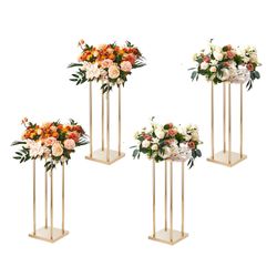 VEVOR 4PCS Gold Metal Column Wedding Flower Stand, 23.6inch High With Metal Laminate, Vase Geometric Centerpiece Stands, Cylindrical Floral Display Ra