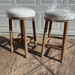 2 Brand New Modernlux Natural Distressed Off White Bar Stools
