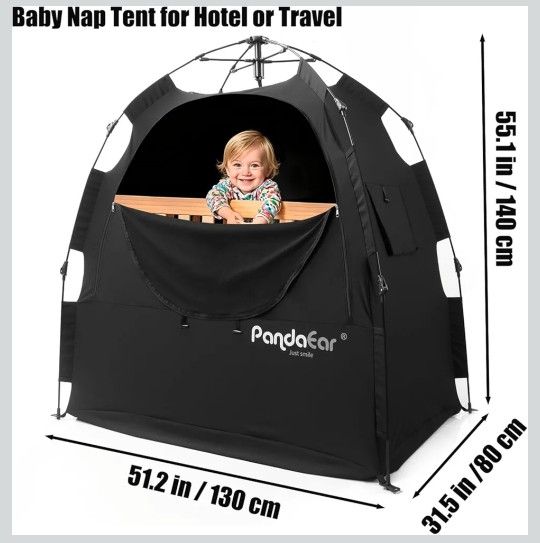 PandaEar Portable Blackout Tent for Babies and Toddlers, Privacy Canopy Cover for Pack N Play, Mini Cribs, Foldable Sleep Pod Travel & Indoor Use, Blo