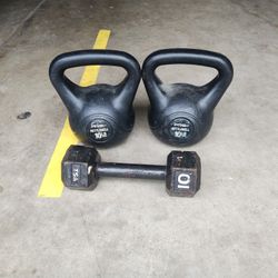 Kettlebells and Dumb-bell. 